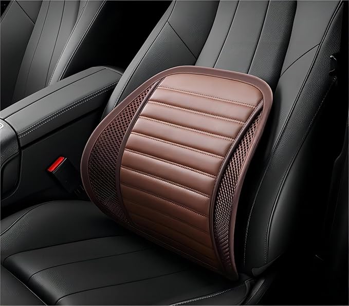 Premium Car Interior Back Support - Versatile Lumbar Cushion for Driver Seat with Breathable Fabric and Adjustable Strap. (2, Brown)