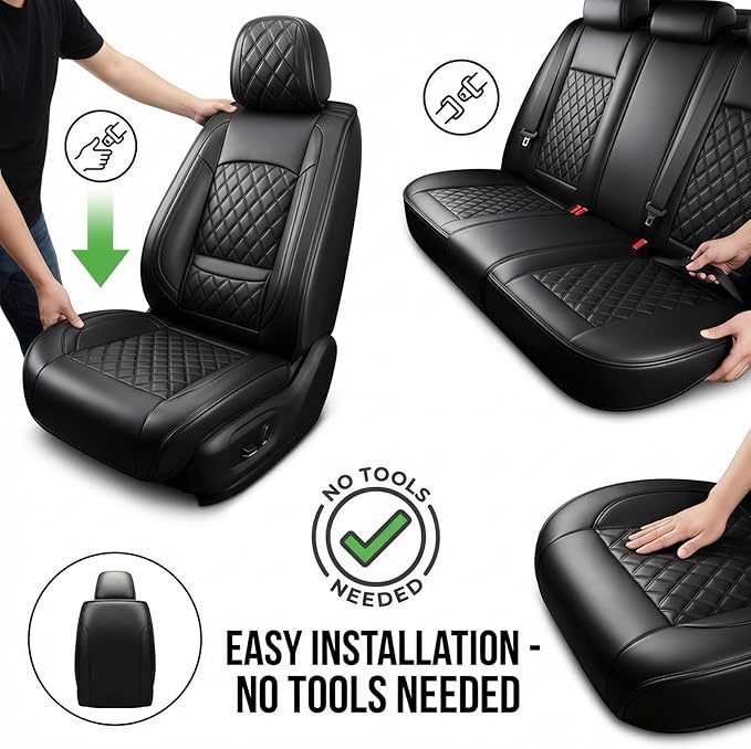 Fit MDX Car Seat Covers for Acura MDX 2005-2026 - Premium Leather, Waterproof, All-Weather, Airbag Compatible, Breathable, Easy Install, Seat Protectors, Only 2 Front seat Covers, Black