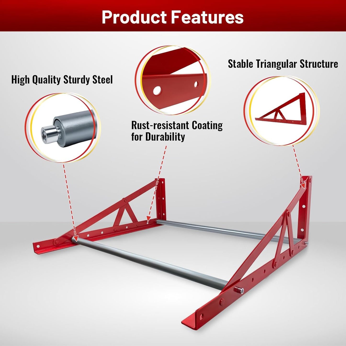 ROBLOCK Adjustable Tire Rack Wall Mount for Garage, Wheel Spare Tire Carriers with Heavy Duty Steel, Adjustable Length(31"-56"), Red