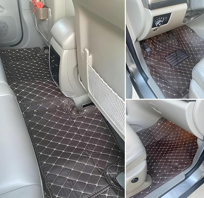 Customize Car Floor Mats for 99% Sedan SUV Sports Car All Weather Leather Full Coverage Waterproof Non-Slip Vehicle Lining Pads (Beige Brown)