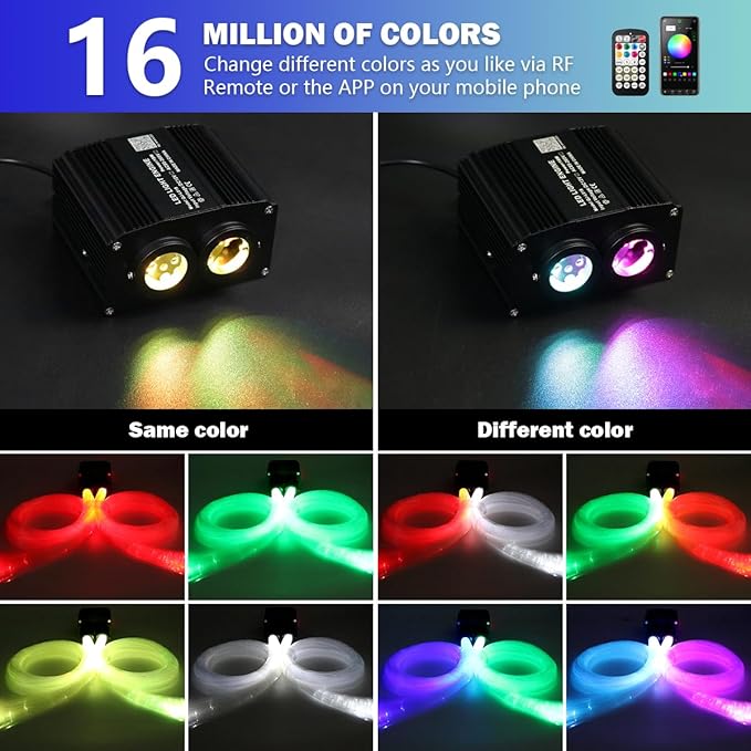 AMKI Dual Color 18W Twinkle&Meteor Starlight Headliner Kit 900pcs 0.03in 9.8ft+240pcs Pure White Shooting Star,Updated 2 in 1 Starlight Box RGBW Sound Activated Mode for Car Home Decor