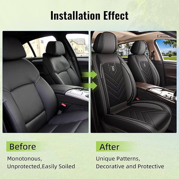 AOMSAZTO Car Seat Covers Full Set Front Set Fit for Ford Mustang 2007-2022 Faux Leather Waterproof Seat Covers Automotive Seat Cushion Protector(2 Seats, Black&Grey)