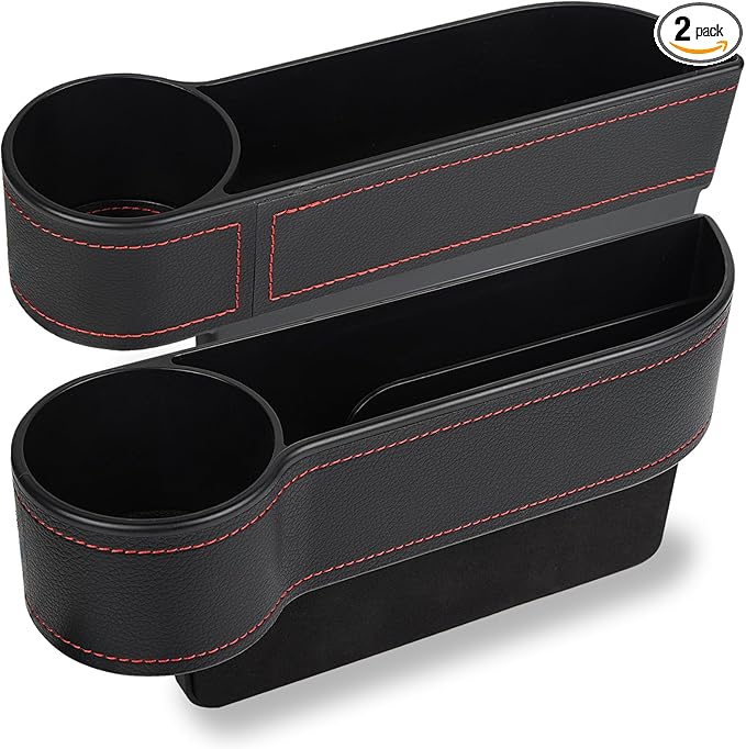 MORDEN MS 2 Pack Car Seat Gap Filler Organizer, Automotive Front Seat Storage with Cup Holder, Auto Console Side Extra Storage Boxes - Passenger & Driver Side