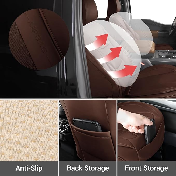 Coverland Custom Fit Car Seat Covers for SUV Compatible with [2016-2022 Honda Pilot] Premium Car Seat Cover Water Resistant Leather Non-Slip Interior Protector [Front Dark Brown - Size Chart A33]