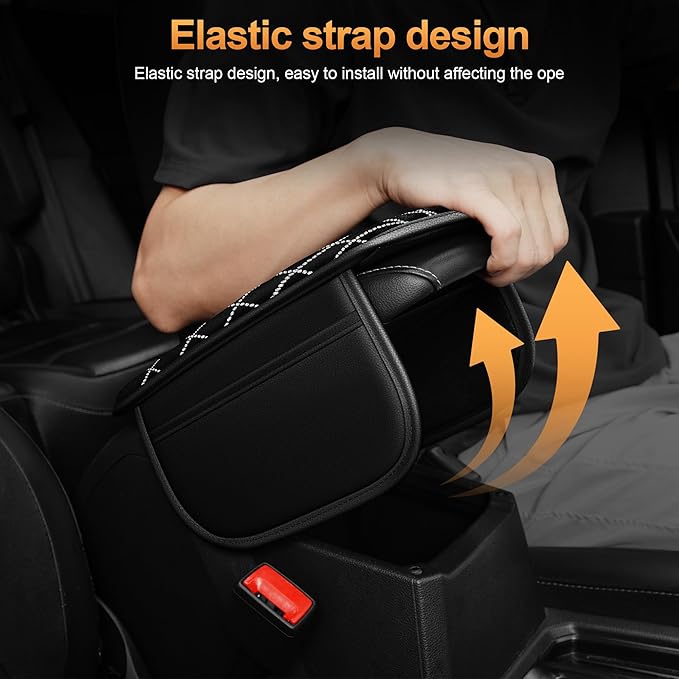 Center Console Cover Fit for Kia Sorento 2003-2025 with 2 Storage Bags Quilted-Studded Leather Quilted Pattern Car Armrest Cover Cushion Anti-Slip(Black&Quilted)