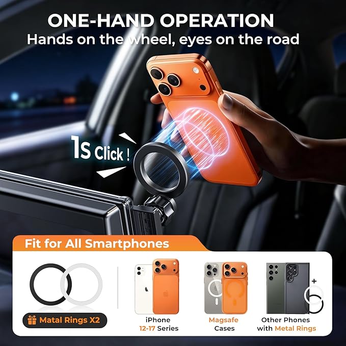 Car Phone Holder for Jeep Wrangler/Gladiator 2026 2025 2024 (Only for 12.3-Inch Screen) 360° Rotation Magnetic Cell Phone Mount, Compatible with Magsafe, Does Not Affect Air Vent
