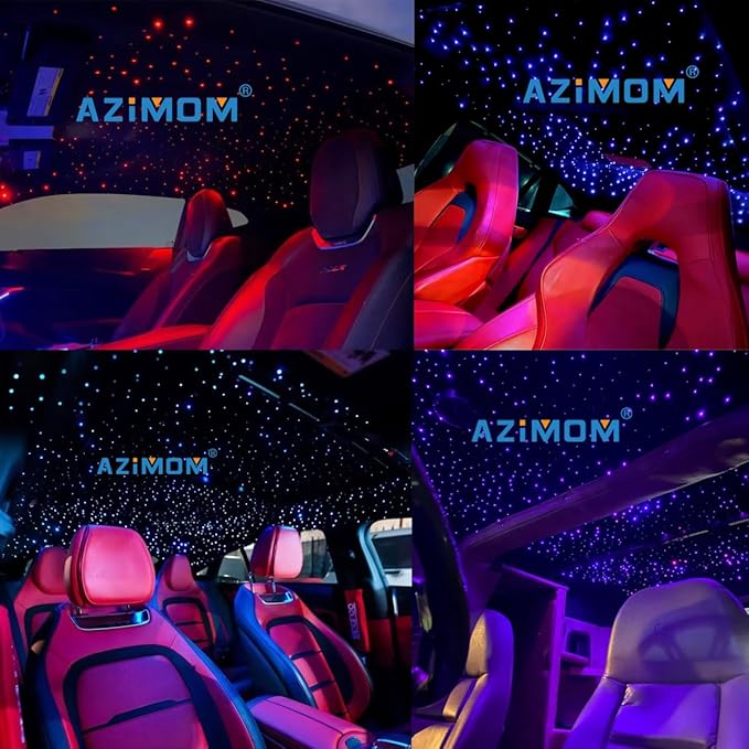AZIMOM Two Port 16W Twinkle 900pcs Fiber Optic Starlight Headliner Kits 0.03in 9.8ft Fiber Strands Sound Activated Remote APP Control Dual Port Starlight Box Car Home Ceiling Decor
