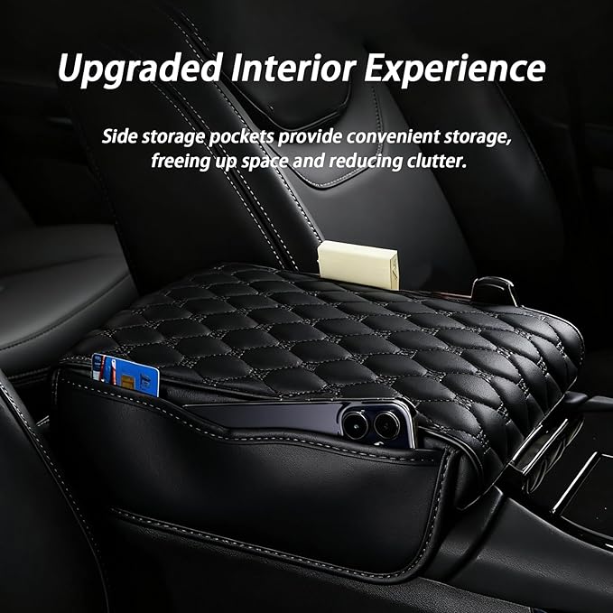 Car Center Console Cover for VW Jetta VI 2011-2013 2014 2015 2016 2017 2018, Thick Armrest Cushion Pad with Side Storage Pockets, Center Console Protector, Arm Rest Cover for Cars, SUVs & Trucks