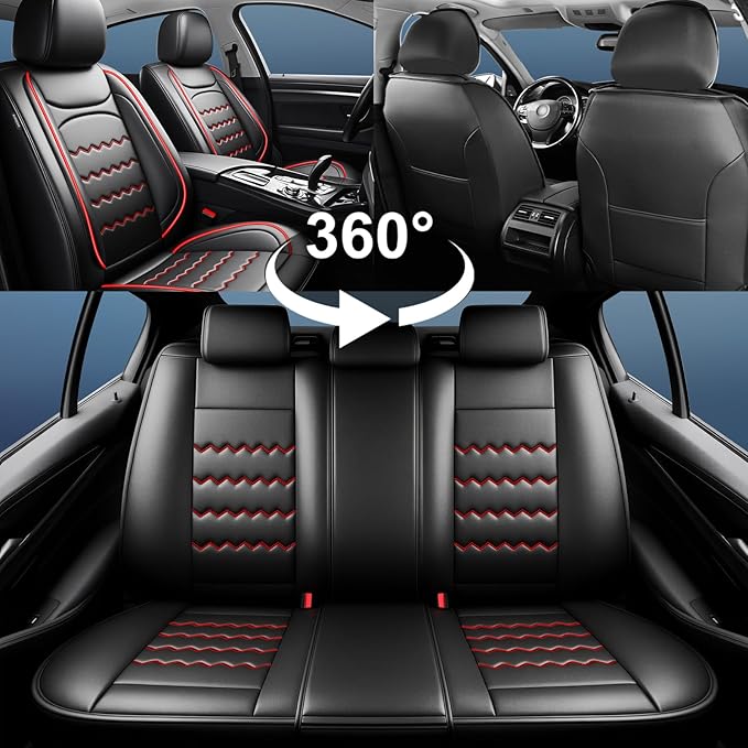 CX-50 Car Seat Covers Fit for Mazda CX-50 2023-2026, Full Coverage Premium Leather Waterproof Breathable Seat Covers, Automotive Seat Protectors, Airbag Compatible(Full Set Seats, Black & Red)