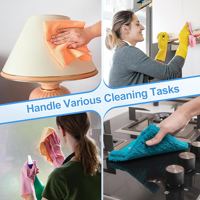 HARFINGTON 4 Pack Microfiber Cleaning Cloth, 20" x 10" Multi-Functional Cleaning Towels Reusable Absorbent Rags for Car Wash Kitchen Household Window Clean, Sapphire Blue