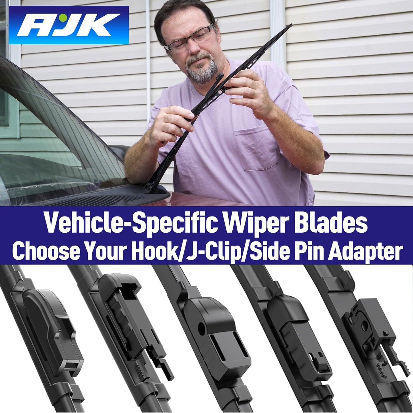 AJK Front Windshield Wiper for Jeep Wrangler 2018 2019 2020 2021 2022 2023 2024, Original Equipment Back Window Wipers Blades, Conventional, Vehicle Specific Fit, Pack of 3