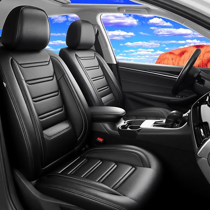 Fit Tahoe Car Seat Covers(2 Row 5 Seats) for Select Chevrolet/Chevy Tahoe 2000-2025 2026 - Premium Full Coverage Leather, Airbag Compatible, Waterproof & All Weather Seat Protector, Black