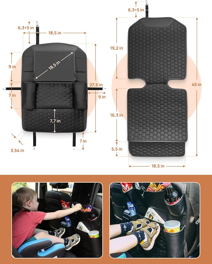 Owleys Back Seat Car Organizer for Kids, Front Passenger Caddy, Center Row Vehicle Storage with Pockets – Premium Eco Leather, 8 Compartments, Black Travel Accessory for SUV, Truck, Sedan, Van, Jeep