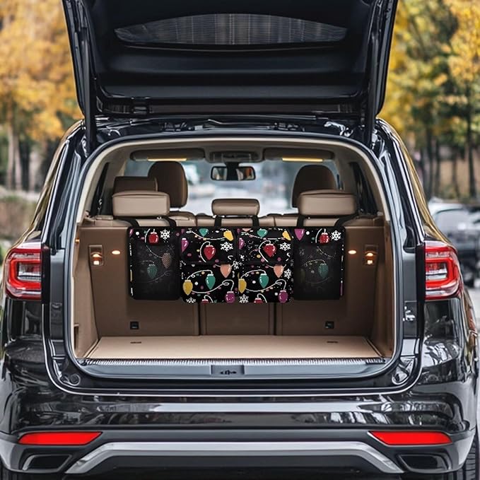 Hanging Car Trunk Organizer, Colorful Light Strips Car Back Seat Storage Bag with 4 Pockets Waterproof Auto Interior Accessories for SUV MPV Sedan Truck Jeep