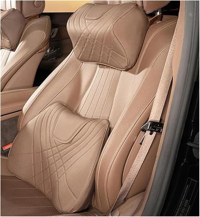 Car Pillow Car Headrest Pillow Set Sewing Leather Lumbar Waist Support Memory Foam Fit for Seat Neck Protctive Cushion Accessories Car Neck Pillow(D)