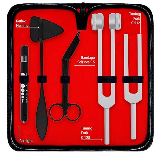 ASA Techmed Nurse Starter Kit - Stethoscope, Blood Pressure Monitor, Tuning Forks, and More - 18 Pieces Total (Red)