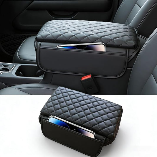 Center Console Cover for 2025 Ford Bronco Accessories 2024 2021 2022 2023 Leather Arm Rest Cover for Car with 2 Side Pockets for Bronco 2/4 Door (Not for Sport)