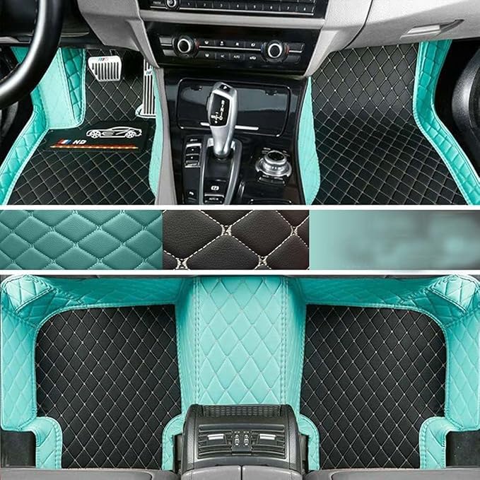 Custom Making Car Floor Mats Protection Pads for 99% Sedan/Coupe/Hatchback/SUV/Pickup Men Women Car Floor Mats Coverage Pads Anti-Slip Leather Floor Lining (Light Blue+Black Beige)