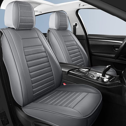 Car Seat Covers, Waterproof Horizontal Stripes Automotive Seat Covers, Universal Anti-Slip Car Seat Protectors for Most Cars Sedans SUV Pick-up Truck (2 PCS Front Seat, Grey)