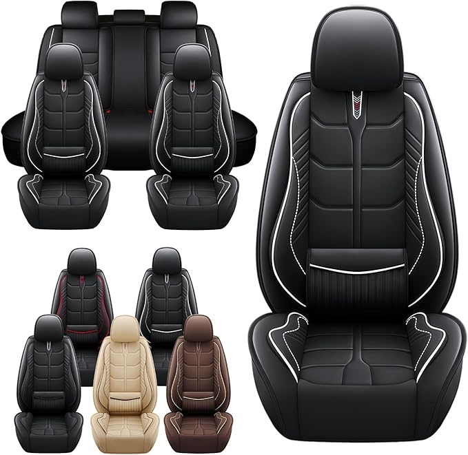 Leather Car Seat Covers Fit for Toyota Corolla iM 2017-2018, 5 Seater Car Seat Cover, Premium Waterproof, Scratch Resistant Car Interior Accessories (Full Set Black White)