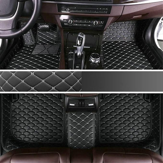 Custom Making Car Floor Mats Protection Pads for 99% Sedan/Coupe/Hatchback/SUV/Pickup Men Women Car Floor Mats Coverage Pads Anti-Slip Leather Floor Lining (Black White)