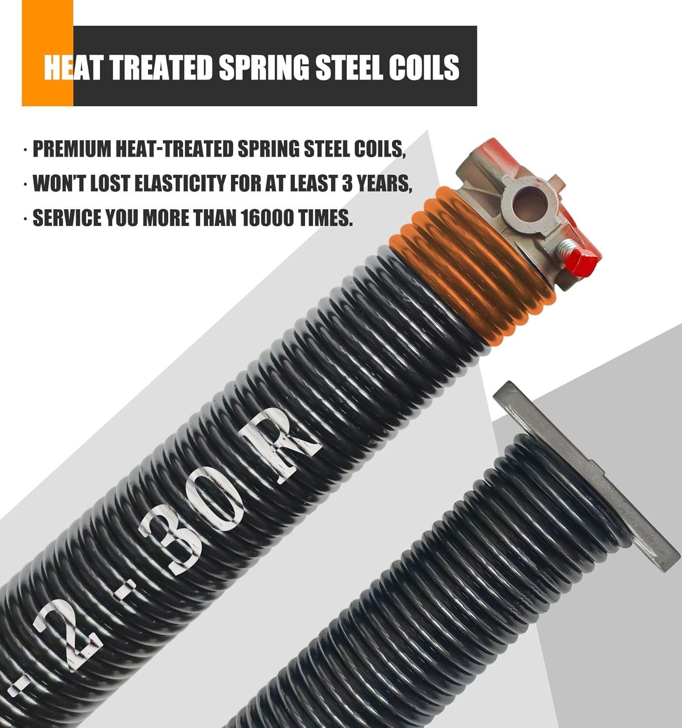 Garage Door Torsion Spring Set, Pair of 2" Electrophoresis Coated Garage Door Spring Replacement with 2 Non-Slip Winding Bars and Bearing, Minimum 16000 Cycles (.234x2x30")