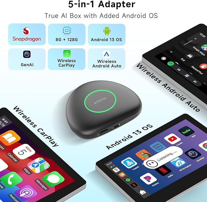 Wireless CarPlay Adapter, Magic AI Box with 4G LTE | GPS | Full Android OS, Wireless CarPlay Box Compatible with Wired Factory CarPlay & Android Auto, Support for YouTube/Netflix