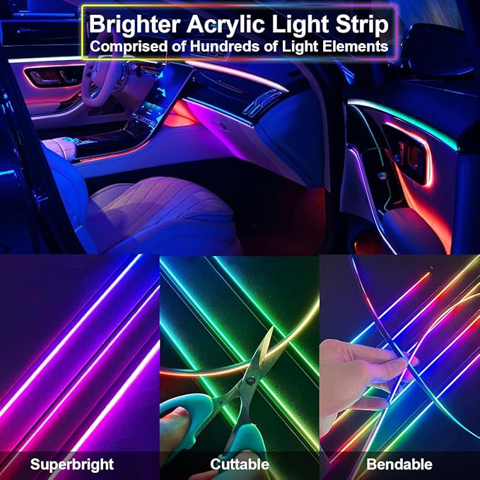 Dreamcolor Interior Car Strips Lights: Led Acrylic Light 14 in 1 RGB Ambient Lighting with Wireless App for Cars - 16 Million 175 Inches 600 Led Music Sync Led Lights Kits