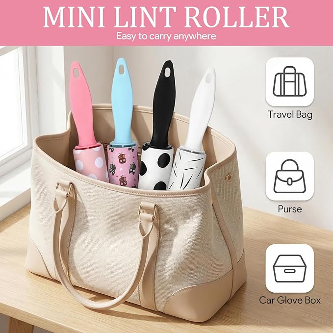 24 Pcs Mini Lint Roller Travel Size Portable Travel Lint Roller for Purse Pet Hair Clothes Furniture Car Compact Lint Bursh Sticky Small Cat Hair Removal Tool Gifts 720 Sheet