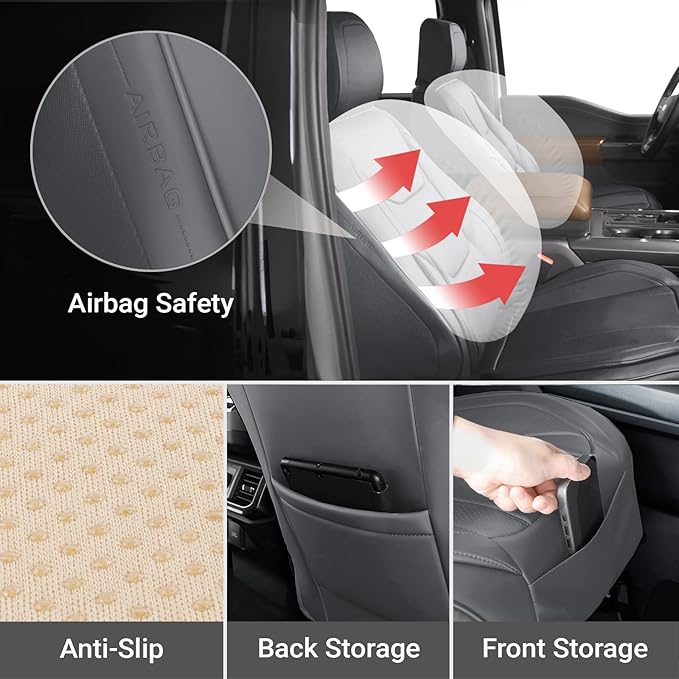 Coverland Custom Fit Car Seat Covers for SUV Compatible with [2024-2026 Chevy Traverse] Premium Car Seat Cover Water Resistant Leather Non-Slip Interior Protector [Front Dark Gray - Size Chart A15]