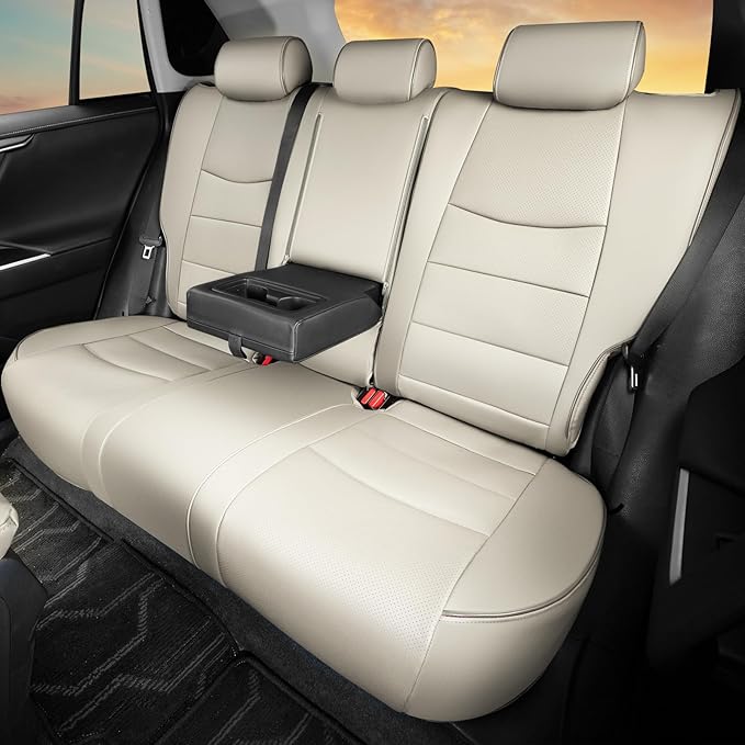 HKZ Fit RAV4 Car Seat Cover Set for 2013 2014 2015 2016 2017 2018 Toyota RAV4 LE Gasoline Version Only-Leather(Beige)