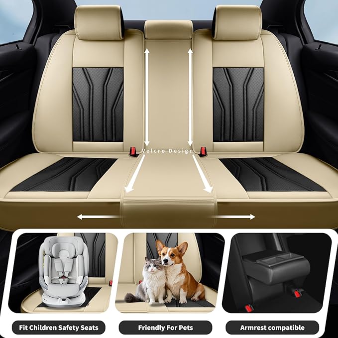 Fit FJ Cruiser Car Seat Covers Premium Leather for Toyota Fj Cruiser 2007-2013 2014. Waterproof， Breathable，Scratch-Resistant & All-Weather Seat Cushion Protector (Front Pair, Beige & Black)