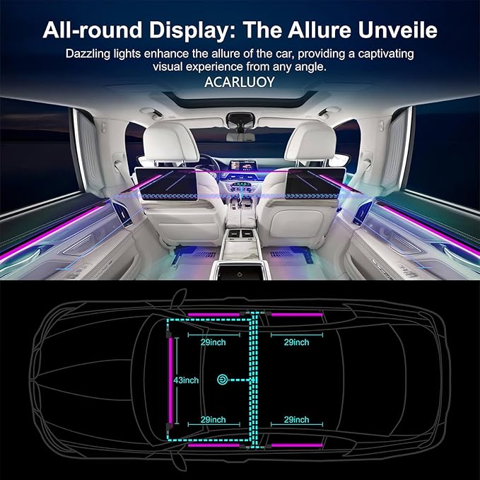 Acrylic Car LED Ambient Light, Fiber Optic Interior Light Strip, 24 Million Types, Ambient Light KKT that Swings with The Melody of Music (RGB Color 6 in 1)