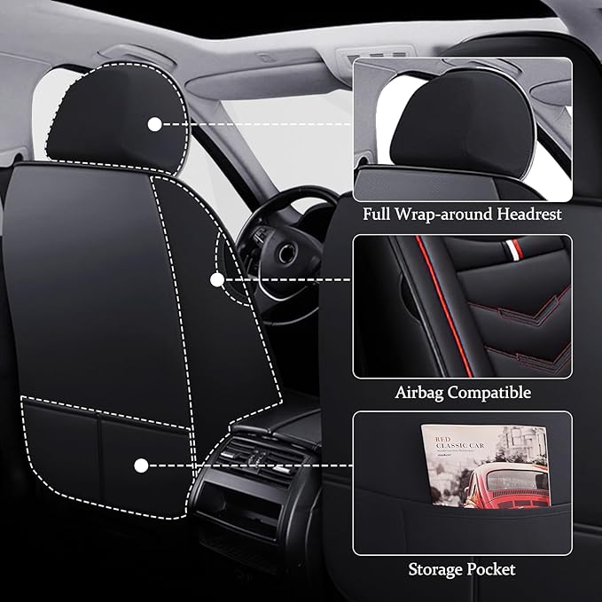 Car Seat Cover 6 Seats for Ford Explorer 2000-2026, Waterproof Durable Compatible Airbag, Premium Leather Seat Protector(6 Seats Luxury,Black Red)