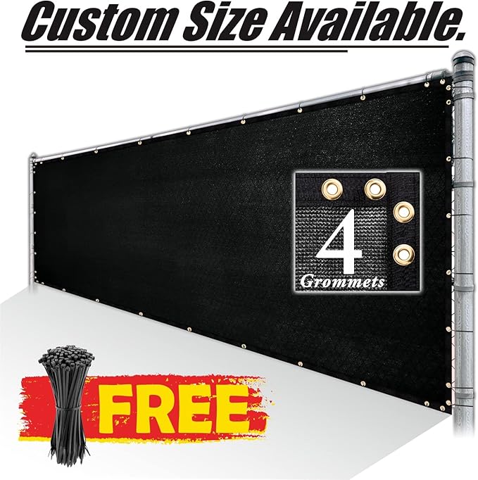 Royal Shade Custom Size 5' x 47' Black Fence Privacy Screen Windscreen Cover Netting Mesh Fabric Cloth - Cable Zip Ties Included (We Make Custom Size)
