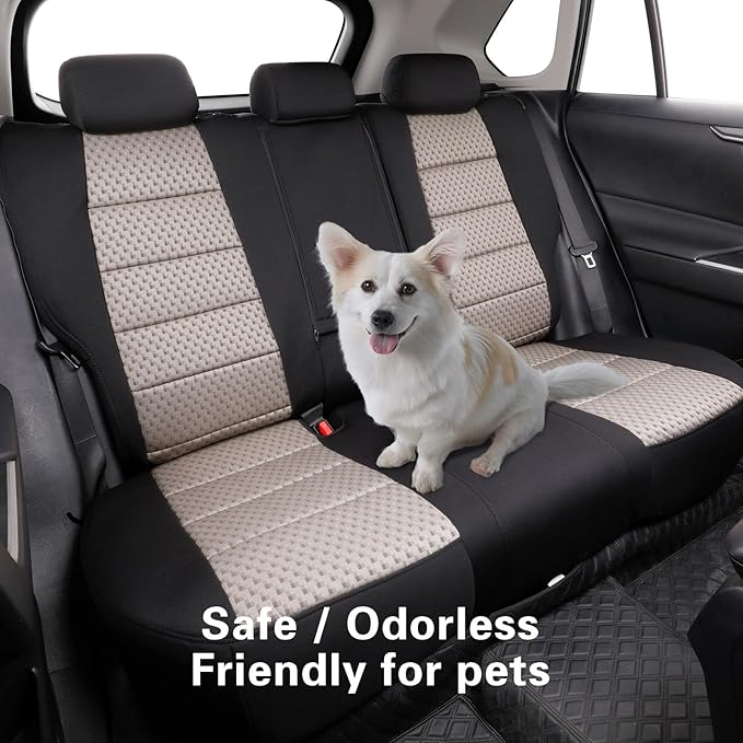 coverdream 2026 Rav4 Seat Covers Custom Fit for 2026 Toyota Rav4 Hybrid (Woodland/Limited) SUV,Full Set Polyester Car Seat Protector Black & Beige