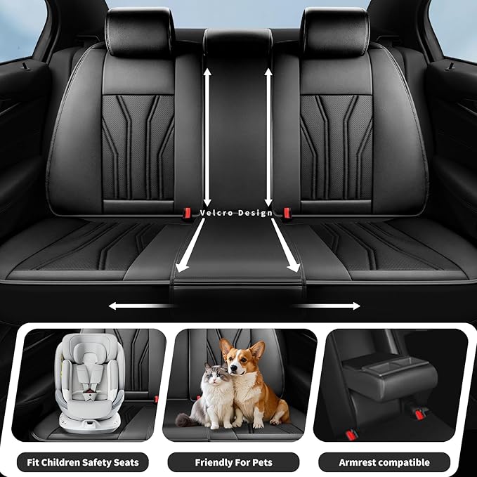Fit Versa Car Seat Covers Compatible with Nissan Versa 2008-2025 2026 - Premium Leather， Waterproof Breathable， All-Weather Seat Cushion Protecto&Airbag Compatible (2 Front Seat All Black)