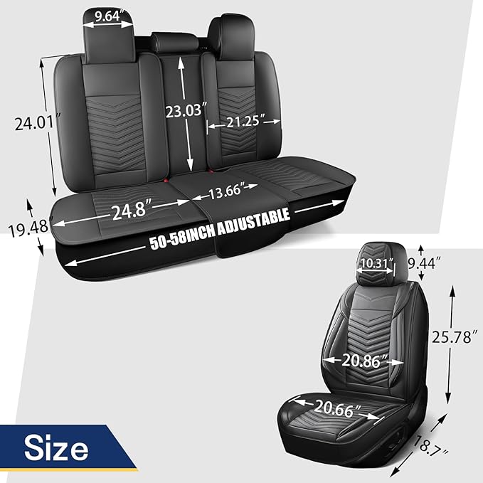Car Seat Covers, Breathable & Waterproof Faux Leather Automotive Seat Covers for Cars SUV Truck Sedan, Universal Anti-Slip Driver Seat Cover with Backrest (2 PCS Front Seat, Black)