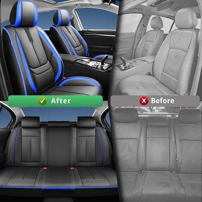 Fit 4Runner Car Seat Covers for Toyota 4Runner 2003-2024 2025 2026 -Upgraded Premium Waterproof & Breathable Leather,Airbag Compatible,All-Weather Seat Cushion Protector,2 Front/Black-Blue