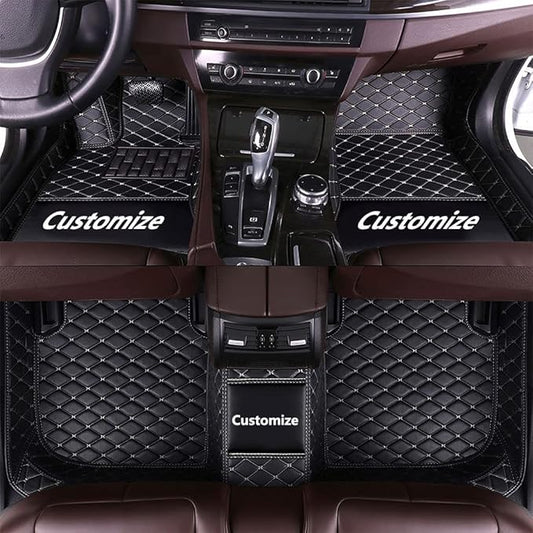Custom Making Car Floor Mats for 90% Car Model Luxury Leather All Weather Waterproof Anti-Skid Full Coverage Liners (Black White)