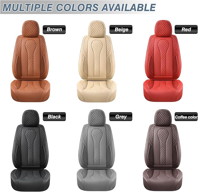 KEYOOG Car Seat Covers Full Set, 2-Seater Waterproof and Breathable Nappa Leather, Fit for Front Seats of Cars, Compatible with Airbags, Car Seat Protector Covers for Most Cars - Pure Black