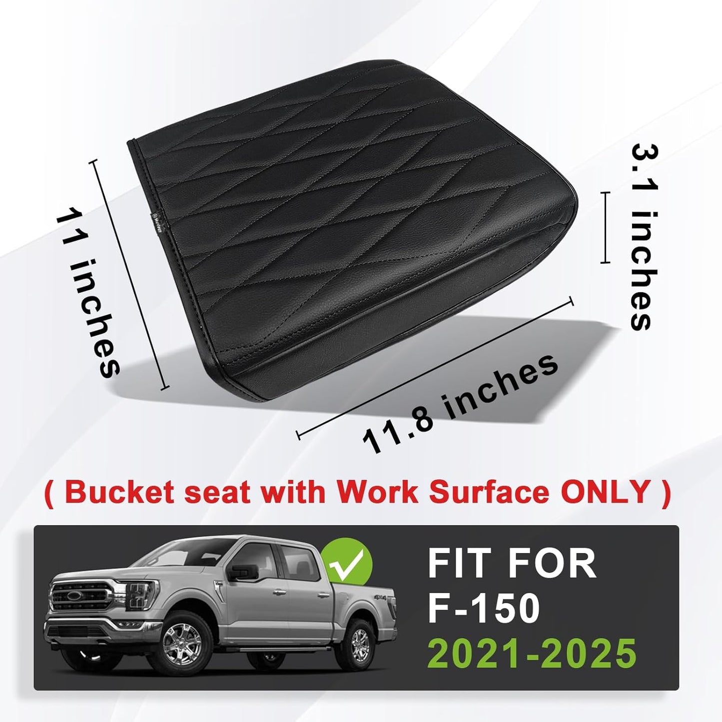 Muslogy Center Console Armrest Cover Compatible with Ford F-150 F150 2021-2025 Comfort Armrest Pad Arm Rest Cushion Vegan Leather Protector Regular Thick(WorkSurface ONLY)