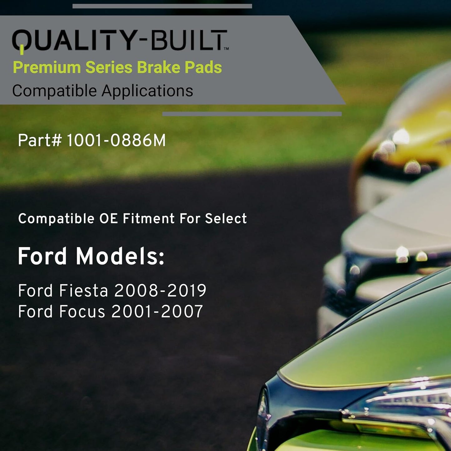 Premium Semi-Metallic Rear Brake Pads (1001-0886M) Compatible with Ford Fiesta 2008-2019, Ford Focus 2001-2007