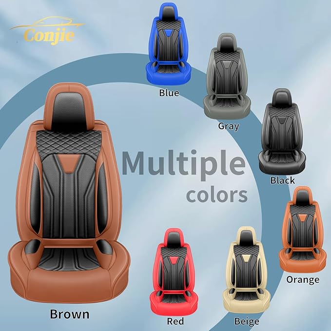 Fit Leaf Car Seat Covers Compatible with Nissan Leaf 2012-2025 2026 - Premium Leather， Waterproof Breathable， All-Weather Seat Cushion Protecto&Airbag Compatible (2 Front Seat Brown&Black)