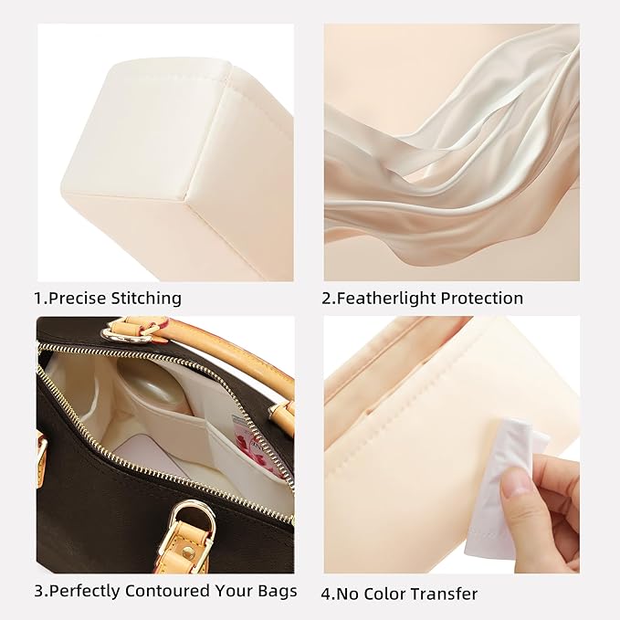 DGAZ Silk Purse Organizer Insert Fits LV Speedy 16/20/25/30/35/45 bags，Silky Smooth Bag Organizer，Luxury Handbag & Tote Shaper（Craie，SP25）