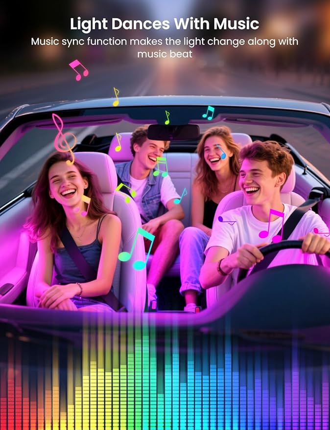 Car RGB LED Lights, Smart 48 LED Car Interior Light with APP Control, Under Dash Car Strip Lights, Music Mode, DIY Mode, 2 Lines Design Light with Charger, Ambient Lighting for Cars SUVs Trucks