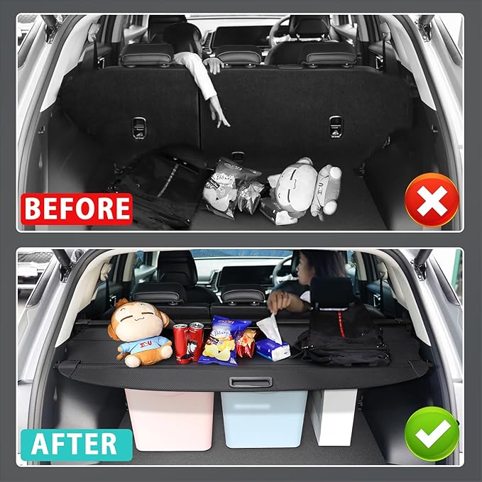 Cargo Cover for VW Volkswagen Atlas Cross Sport 2020-2025 2026 Accessories Retractable Trunk Cover Security Shielding Shade Cargo Luggage Cover Trunk Privacy Protection (Carbon Fiber Texture)