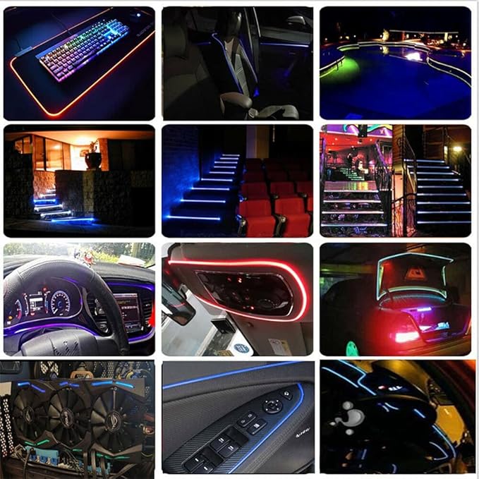 3m/9.8ft 5m/16ft Car Home LED Strip Ambient Light 2mm Plastic Optic Fiber Cable Skirt Tube Kit with 12V LED Light Source Illuminator (Ice Blue,3m/9.8ft)