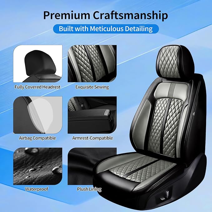Fit CX-3 Car Seat Covers for Mazda CX3 2016-2024, Full Coverage Leather, Airbag Compatible & Scratch-Resistant, Waterproof All Weather Seat Protector, Full Set, Black+Gray