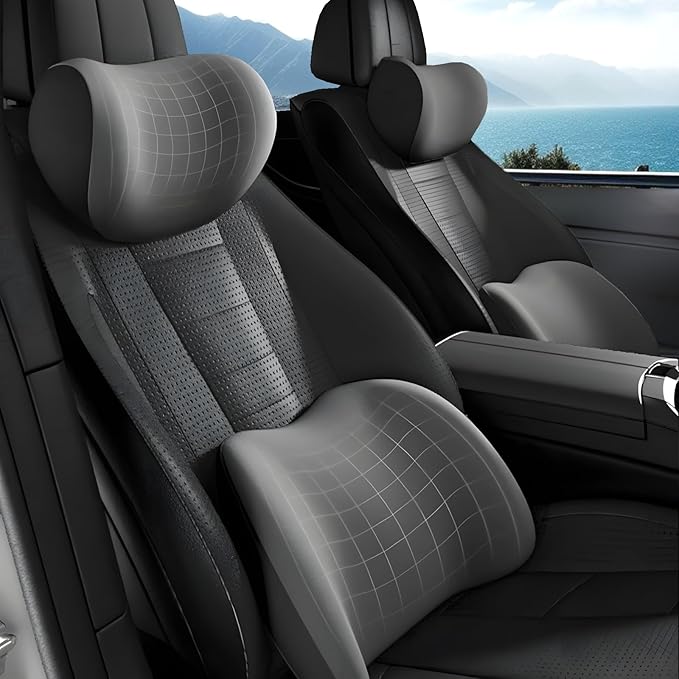 Car Headrest & Lumbar Support Cushion, Car Headrest and Lumbar Support, Ergonomic Car Seat Headrest & Lumbar Cushion, Car Head Rest and Lumbar Pillow Set for Neck Back Pain Relief (P)